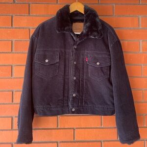 LEVI'S Women's Black Heritage Faux Fur Lined Cord Trucker Jacket Size M